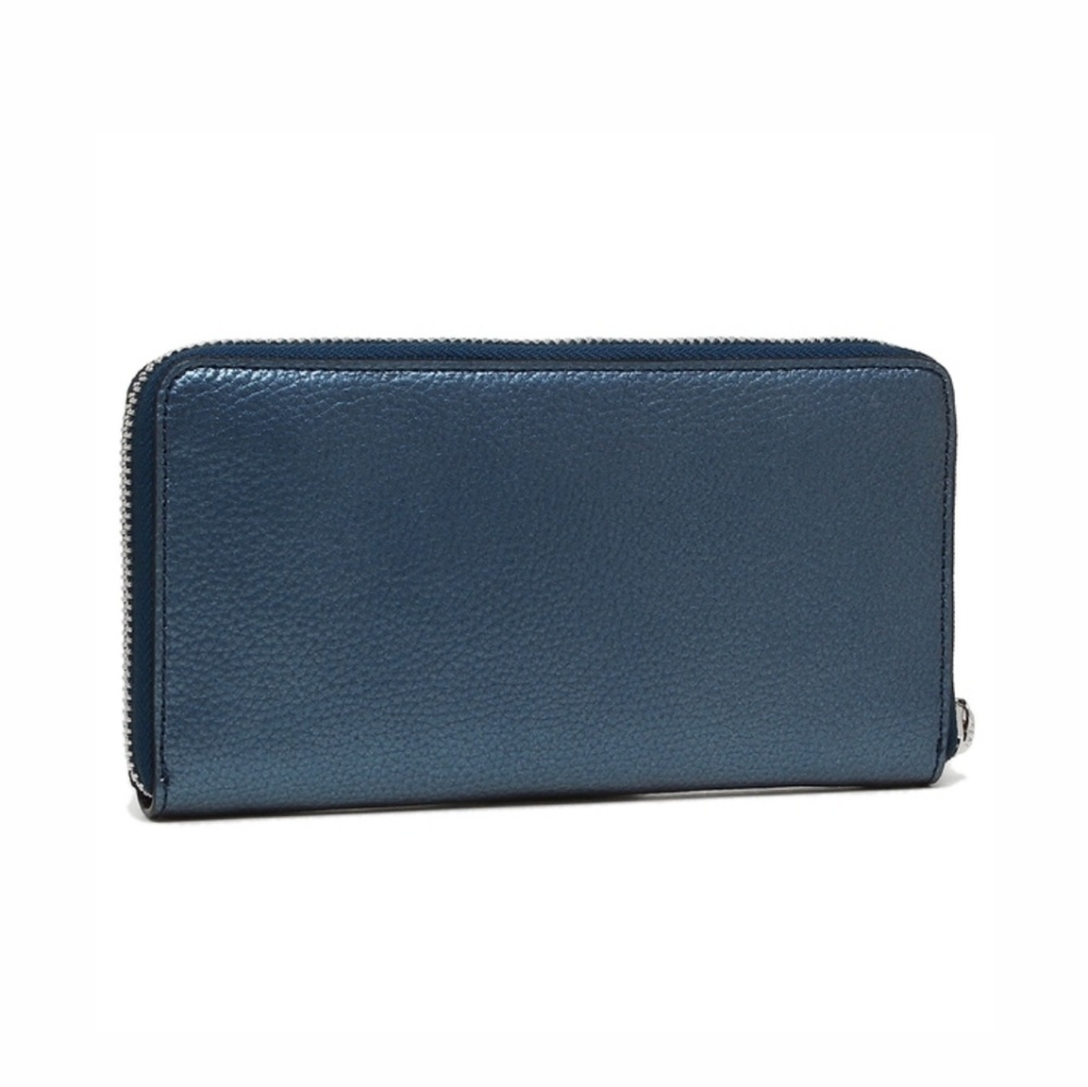 Coach Metallic Navy Blue Leather With Silver Hardware Accordion Zip Wallet NWT - Picture 8 of 14